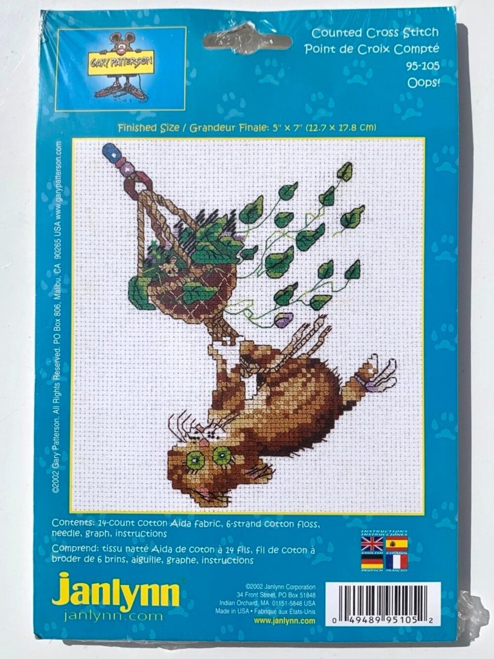 Janlynn Cross Stitch Kit Gary Patterson Oops! Cat No. 95-0105 UPC 049489951052